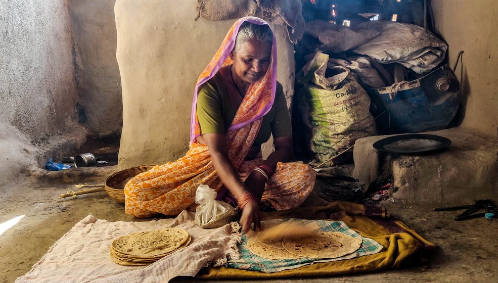 A lady packing her food.