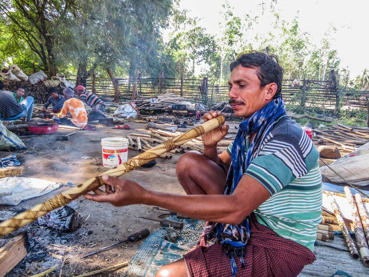 Maniram's flute workshop in the forests of Abhujhmad (Orchha).