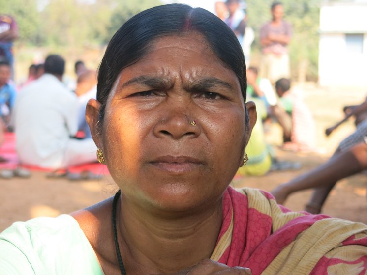 Left: Suder Munda says of the tree felling, 'We feel like our loved ones are dying'. Centre: Bimla Munda says the forest is a vital source of survival for them, and they have not awarded consent to the coal mining on the land.  Right: Achyut Budhia is among the villagers who would serve on patrol duty to protect the forests – a tradition of community protection called thengapalli