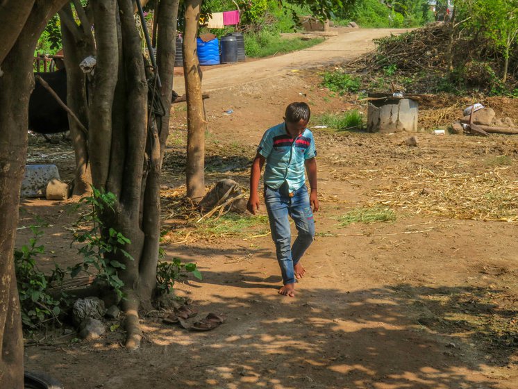 'His teacher gave colour and alphabets charts, but he doesn’t listen to us and we also have to work', says Sharada, who handles housework and farm work