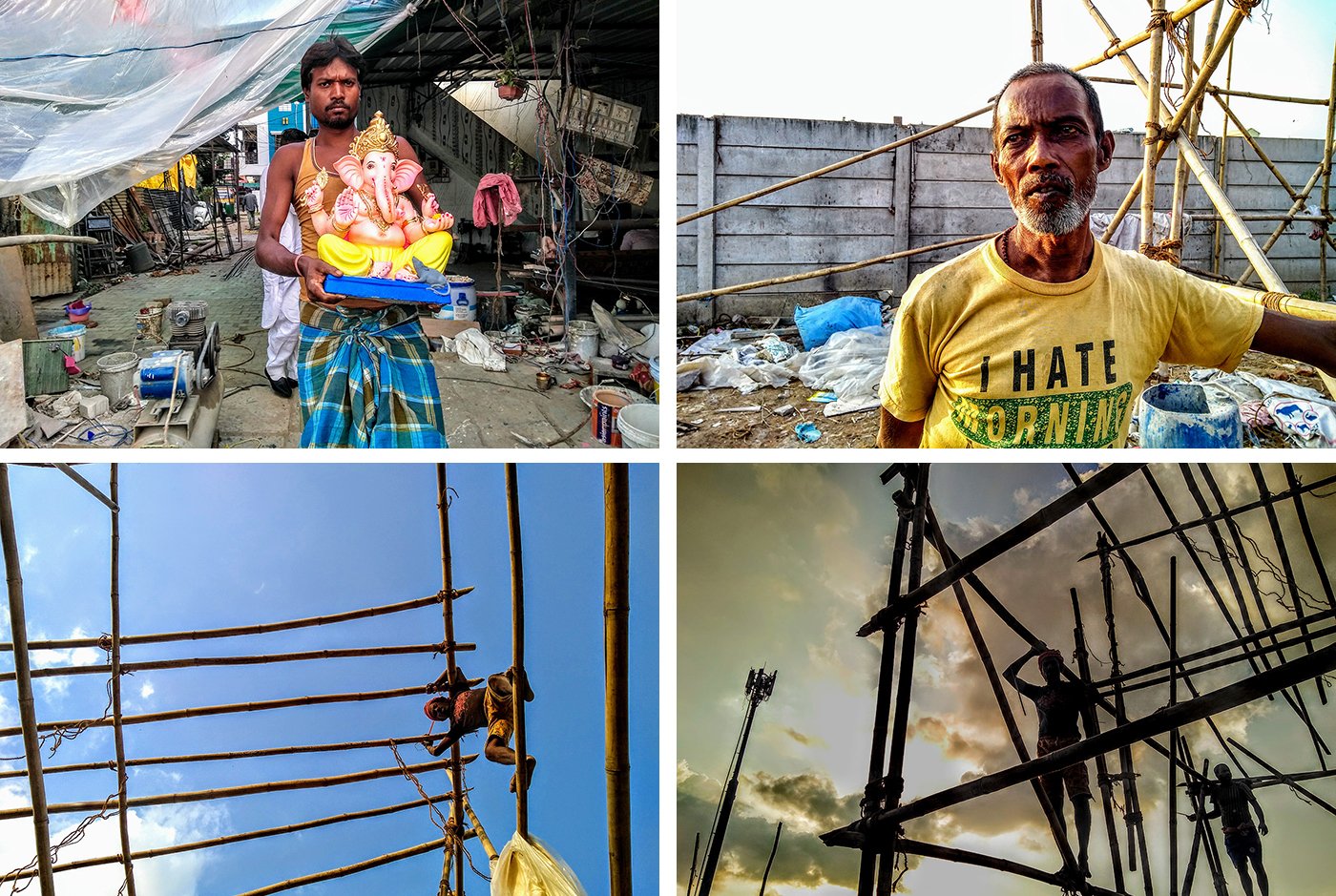 praparing pandal and making ganpati idol