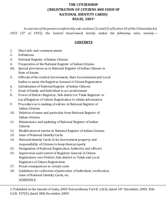 The Citizenship (Registration of Citizens and Issue of National Identity Cards) Rules, 2003