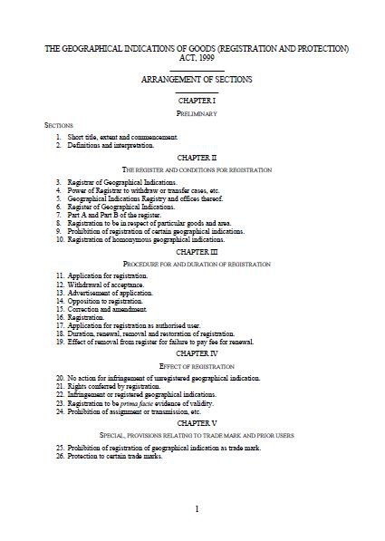 The Geographical Indications of Goods (Registration and Protection) Act, 1999