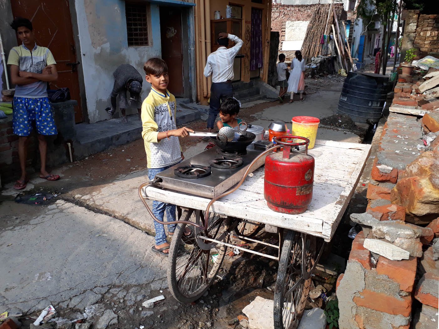 a boy with his pushcart