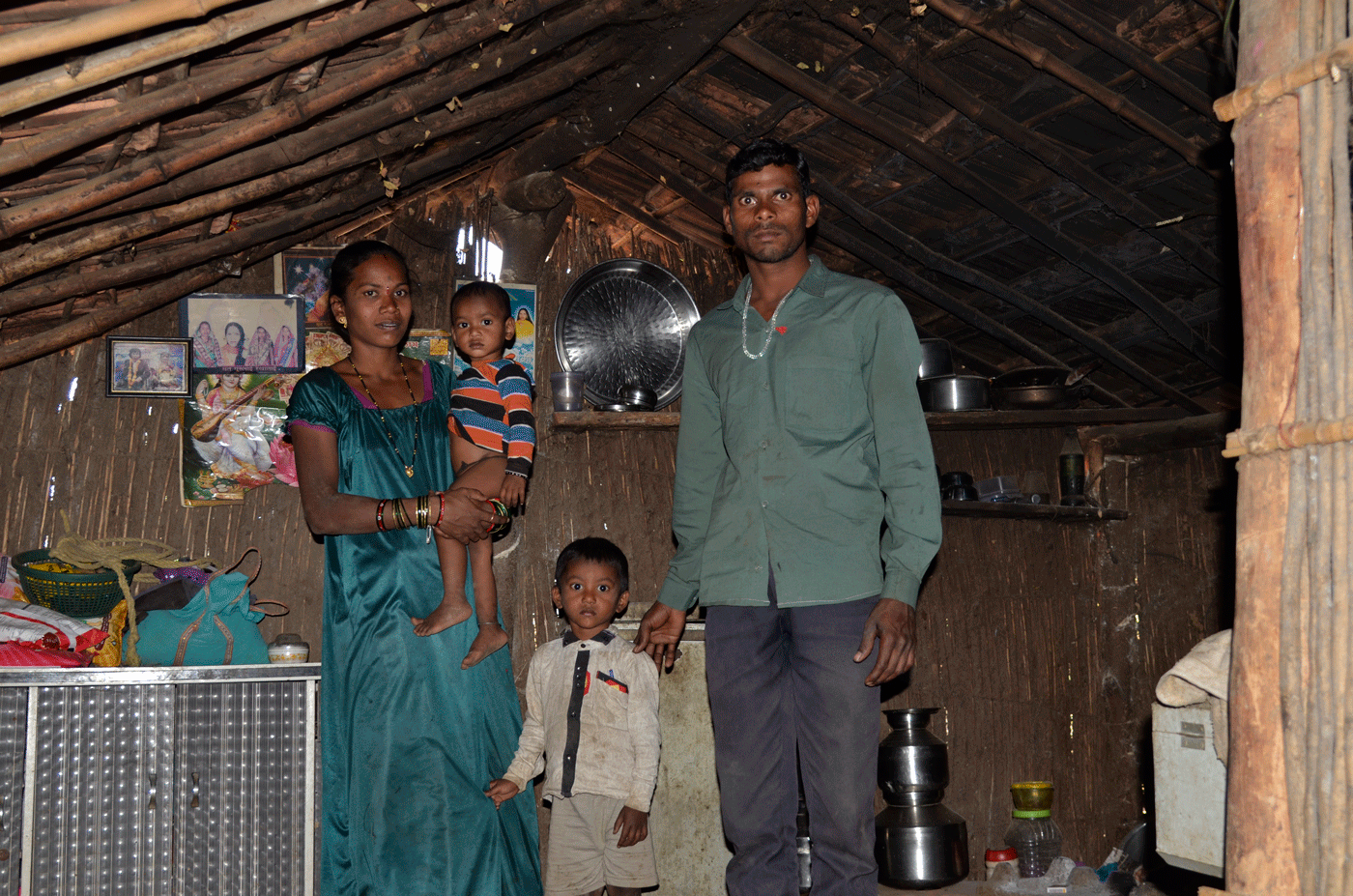 A family with their children in their house