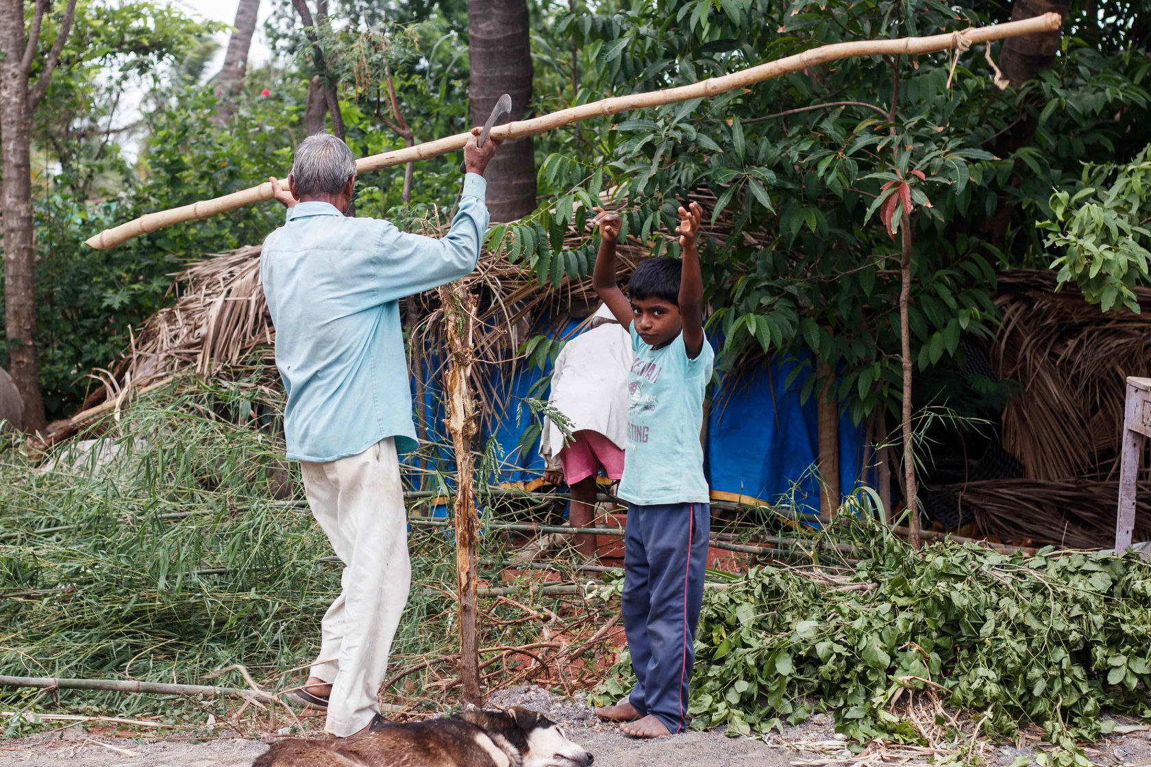 Narayan’s grandson, Varad hangs around to watch how a jhopdi is built